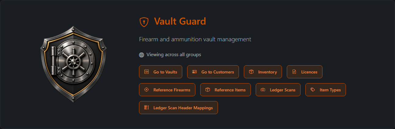 Vault Guard module home, dark theme